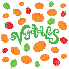 Pumpkin and pepper perfectly complement any dish with their delicacy, vegetables, vitamins, healthy, background, vector, pattern  