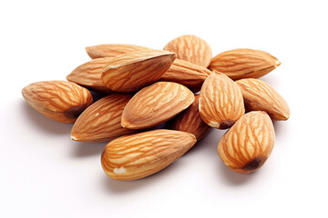 Roasted almonds nuts isolated on white background. Tasty almond nut. 
