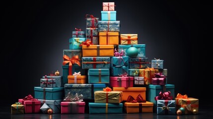 Big stack of colorful Christmas presents