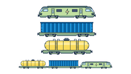 Set of modern and sustainable freight train. Future transport logistics vector illustration