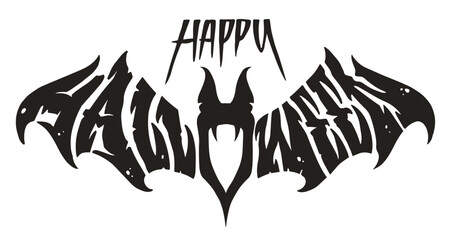 Happy Halloween lettering label monochrome