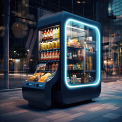 futuristic vending machines full of beverages and snacks vector illustration - obrazy, fototapety, plakaty