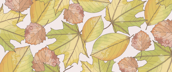 Autumn leafy background in watercolor technique. Background with leaves for decor, wallpapers, covers, cards and presentations.