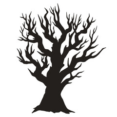 Silhouette dry tree emblem monochrome