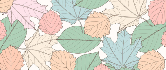 Light autumn botanical background with different leaves. Background for decor, wallpapers, covers, postcards and presentations, social media posts