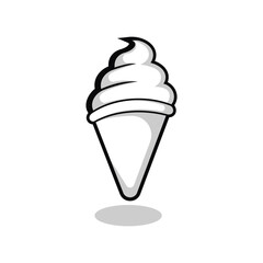 Ice cream balls in the waffle cone isolated on white  background. Vector flat outline icon. Comic character in cartoon style illustration for t shirt design