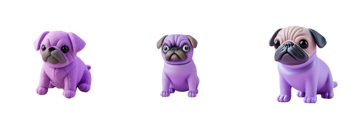 Small purple pug toy on transparent background
