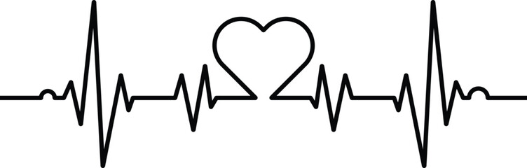 Heart lifeline vector graphic. Nurse appreciation cardiogram ekg with heart. - obrazy, fototapety, plakaty