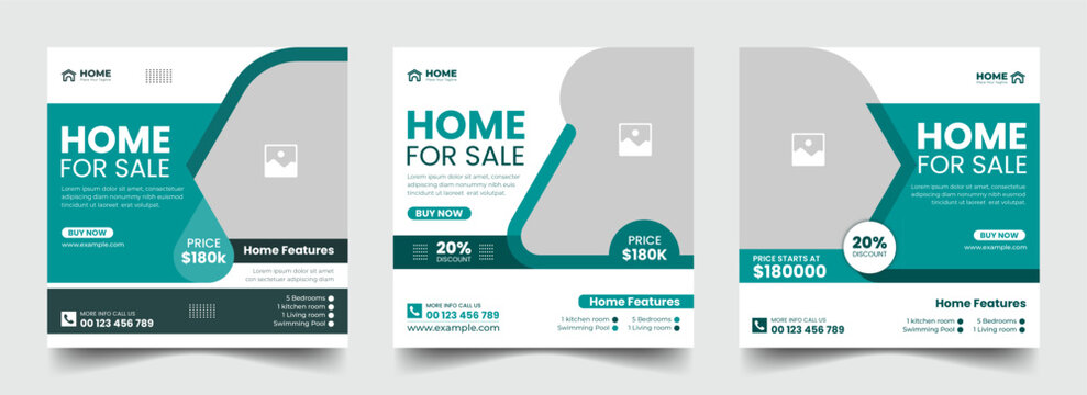 Real estate square social media post or Modern home sale property promotion web banner template bundle. Editable modern house banner layout set