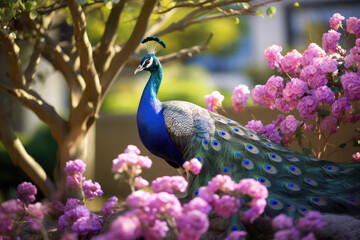 Obraz premium peacock with flowers on background