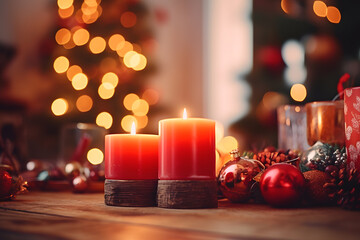 A group of festive Christmas candles