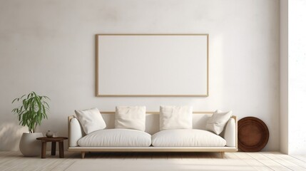 Frame mockup on modern minimalist living room interior background