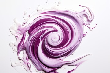 vibrant swirl of purple and white paint on a white background 