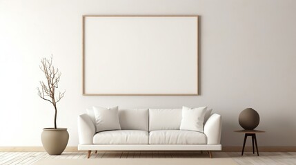 Frame mockup on modern minimalist living room interior background