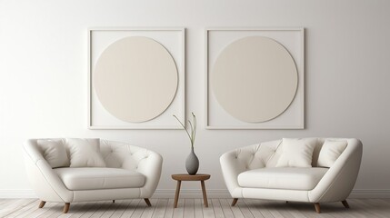 Frame mockup on modern minimalist living room interior background