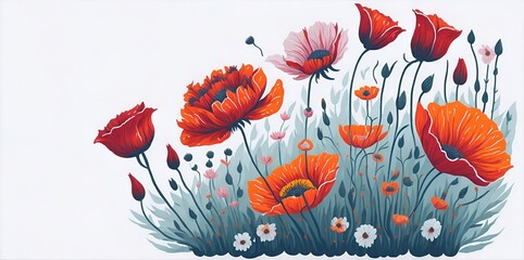 Poppies flowers. AI generated illustration