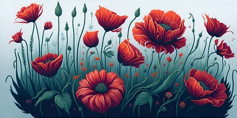 Poppies flowers. AI generated illustration