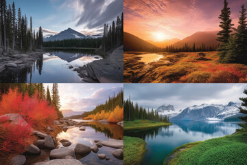 Scenic Landscape Collage Representing the Four Seasons in Nature, Generative AI