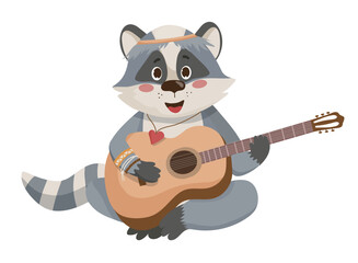Illustration of a raccoon playing a guitar