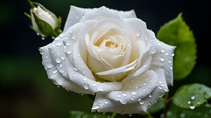 Close up of a white Rose Flower after Rain. Floral Background
