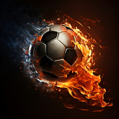 Naklejka premium soccer ball in fire - generative AI