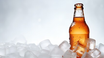 Cold refreshing beer in ice cubes.