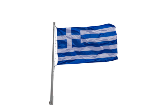 Greek flag waving isolated on white transparent background, PNG. Greece country national sign symbol - Powered by Adobe
