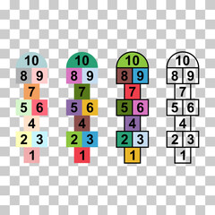 Set of Hopscotch outdoor icon, fun play jump active game kid, street vector illustration