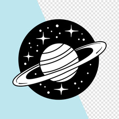 Planet logo. Saturn black and white logo.