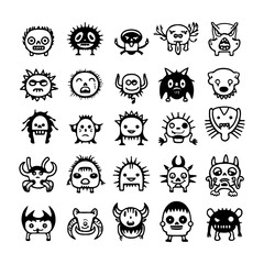 Set of cute monster in black and white. Cricut ready monster.