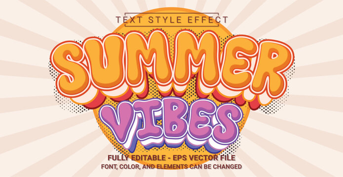 Summer Vibes Text Style Effect. Editable Graphic Text Template.