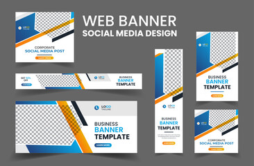 Web Banner Layout Set, Social Media Cover ads banner template, Business banner web template bundle design, flyer, invitation card