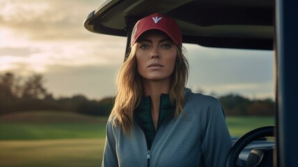 woman golfer in golf cart