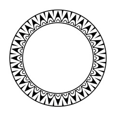 Round Maori geometrical round border frame design. Black and white