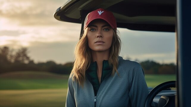 woman golfer in golf cart