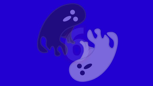 ten countdowns with a combination of black and white ghosts rotating on a blue screen. Can be used on Halloween day