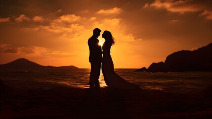 Fototapeta premium Sunset Silhouettes: A Romantic Odyssey of Kindred Spirits