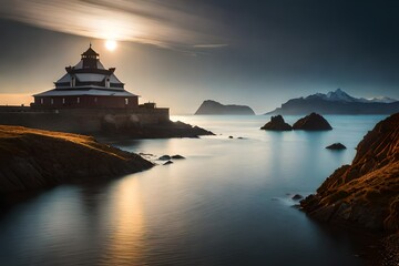 lighthouse at dusk