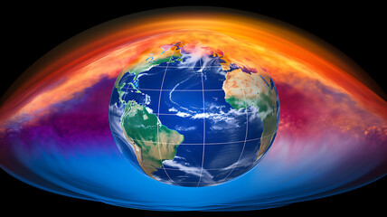 Composition with a globe showing the ozone layer problem