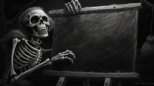 skeleton with chalkboard for Halloween background 