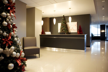 The modern contemporary office lobby with christmas tree