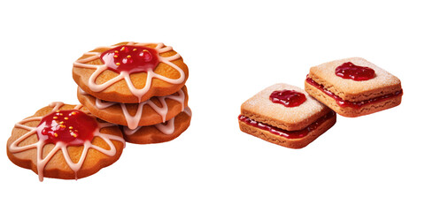 Gingerbread cookies topped with jam on a transparent background