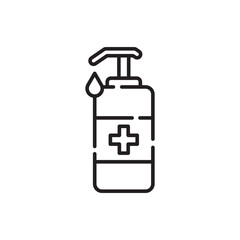 Washing hand with sanitizer liquid soap vector line icon. Hand sanitizer icon, illustration