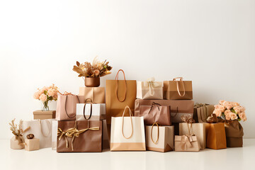 A stylish arrangement of shopping bags gift boxes