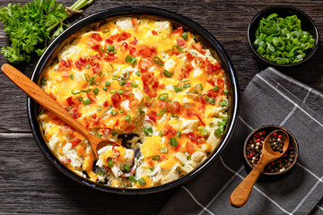chicken bake in creamy sauce with cheese, bacon