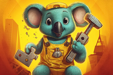 cartoon koala builder, happy labor day. Generative Ai