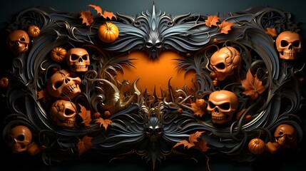 3d ornament frame halloween pumpkin skull background illustration