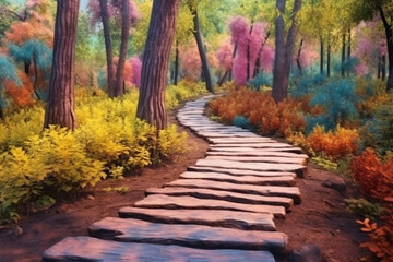 Fototapeta na wymiar beautiful view of wooden path in forest