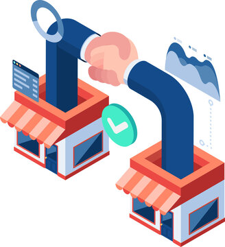 Isometric Business Deal Between Shopping Store