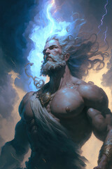 Mighty zeus: an illustration of a powerful long-haired deity